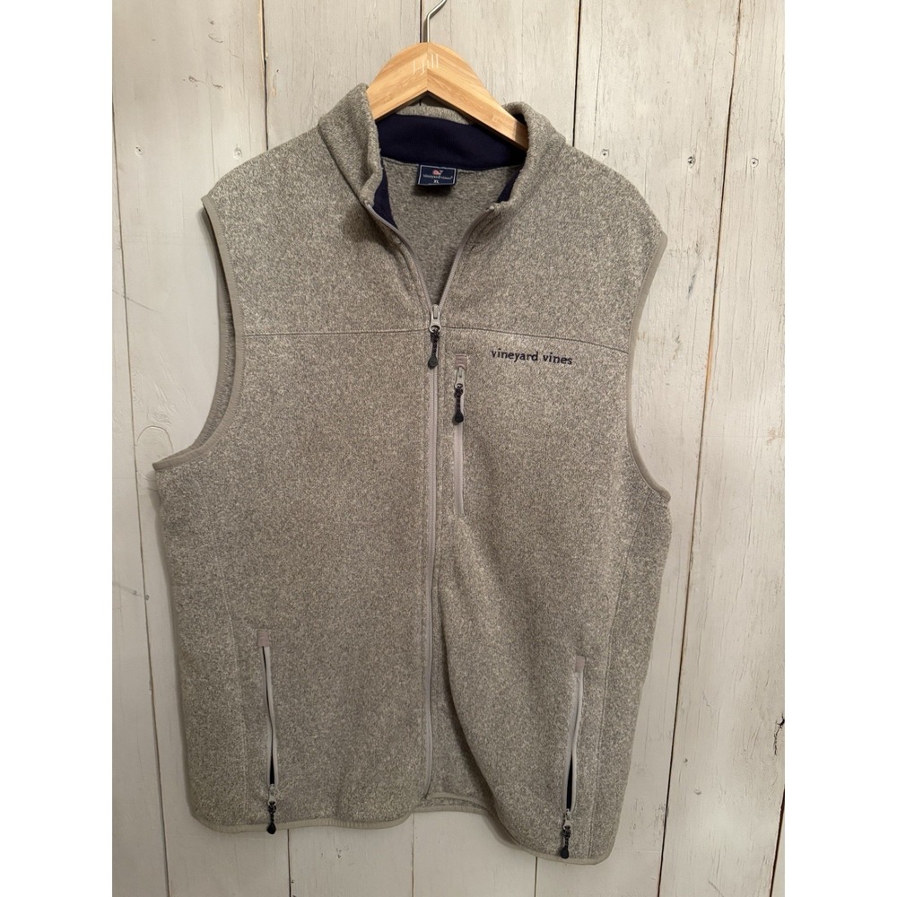 Vineyard Vines Harbor Fleece Vest Full Zip Mens XL Heather Grey Euc
